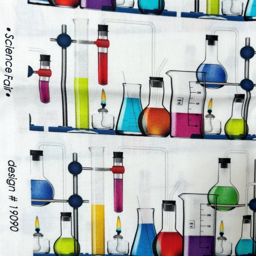 1 Yard Robert Kaufman Science Fair Fabric Beakers Test Tubes Laboratory #19090